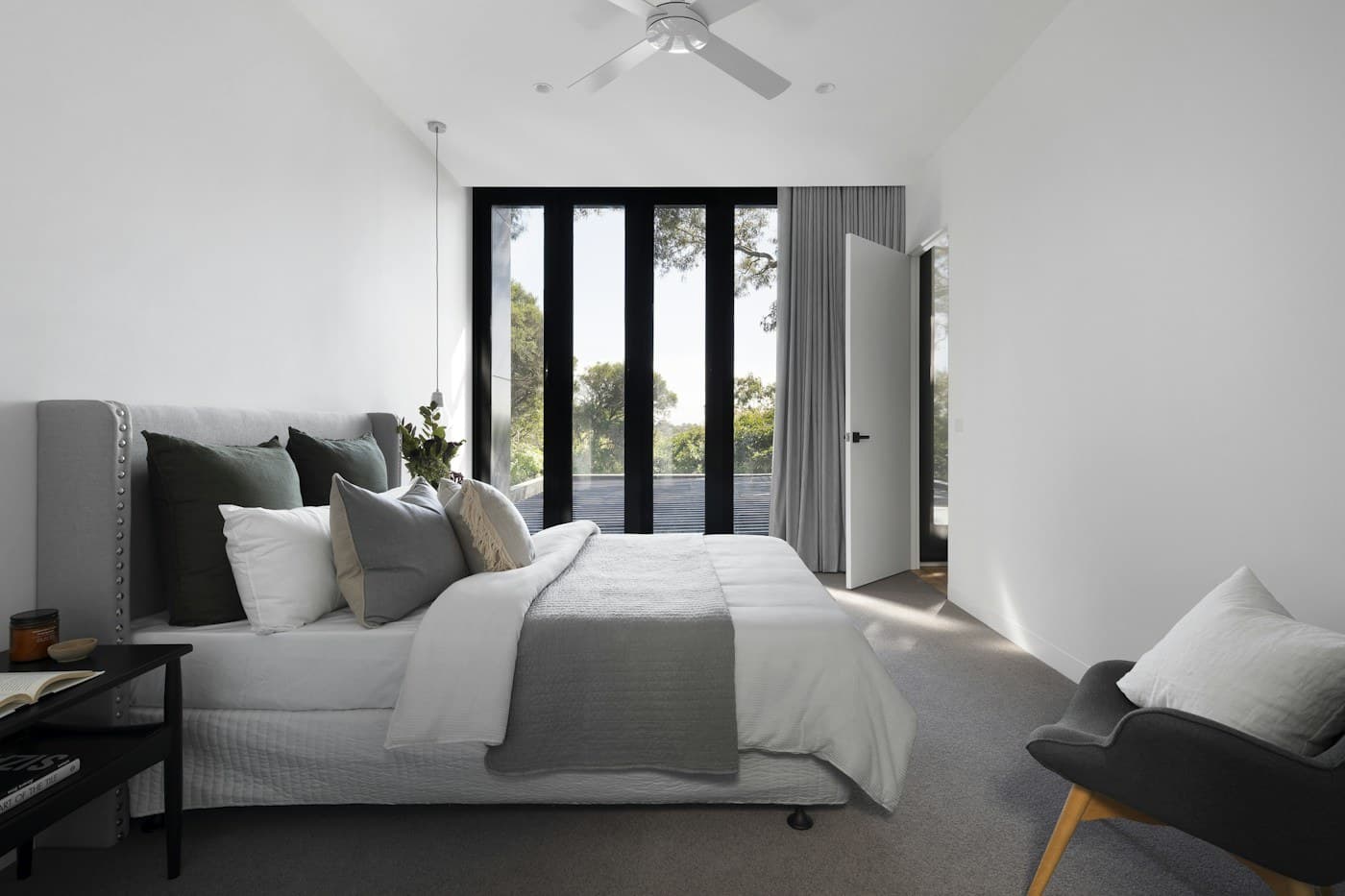 Contemporary hospitality setting with a restrained material palette