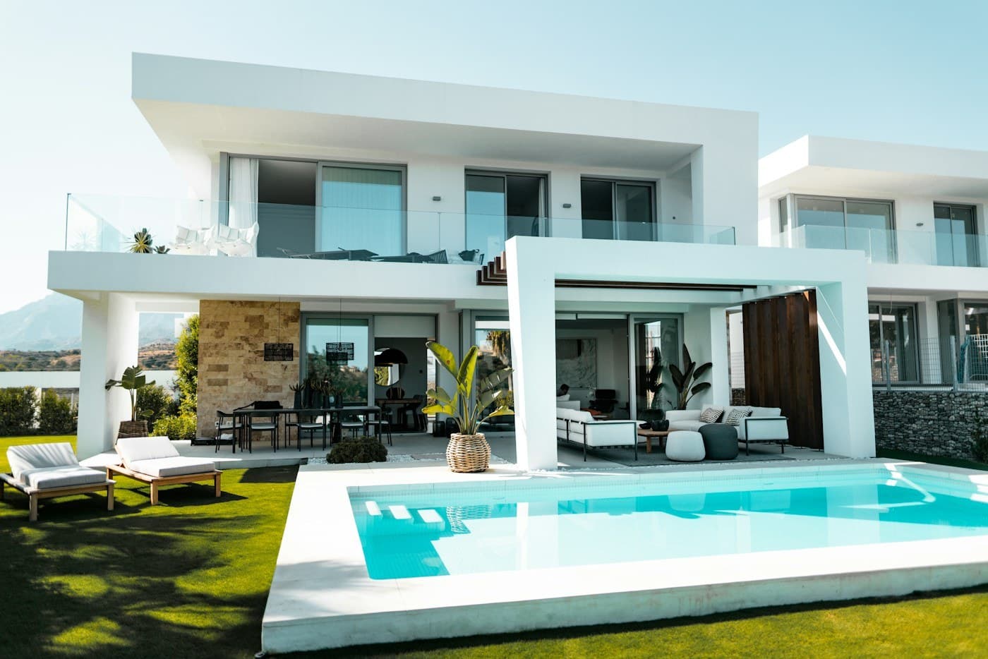 Secluded modern villa with a pool and expansive tropical planting